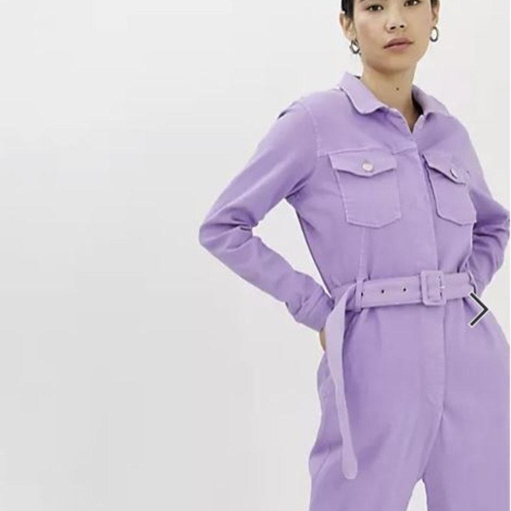 Tomorrow Organic belted denim in lilac. Size 38 US 6 UK 12